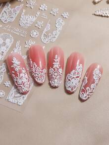 优雅蕾丝美甲贴纸套装 - 包括黑色3D立体、黑白箔片和白色镂空巴洛克设计，超薄纹理贴纸，适用于新娘、节日和DIY美甲，1/2片装。 - 彩色 - 查看 8