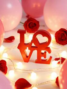 1 Stück minimalistischer roter zweischichtiger LOVE Buchstaben Dekor, dekorativer Tischaufsteller für Innenräume, geeignet für Valentinstag, Hochzeitstag - Rot - Übersicht 2