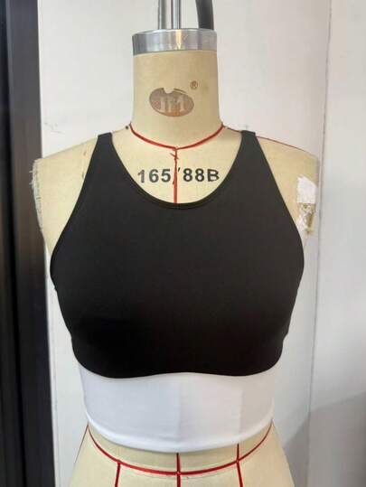 Women's Fashionable Solid Color Removable Padded Criss-Cross Back Round Neck Sports Bra