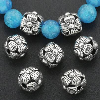 5pcs Zinc Alloy Flower Pattern 10mm Spacer Beads, Round Loose Beads For Bracelet Making, Necklace, Jewelry DIY Accessories