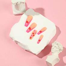 24 Pieces, Wear Nail Patch Valentine's Day Long Ballet Love Lip Print Nail Scrub Nail Patch Fake Nail Patch - A - 查看 3