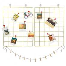 GBYAN Wall Grid 2 Pack Wire Photo Grid Panels Memo Board Wall Organizer(Gold) - Vàng - Xem 1