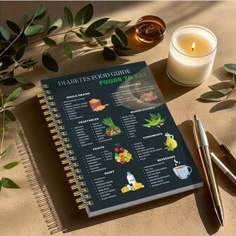 Diabetes Diet Guide Spiral Notebook, 13,5 x 21,5 cm, hälsojournal med matlistor och tips, perfekt för studier, kontor eller presenter till vänner och familj, lättläst design