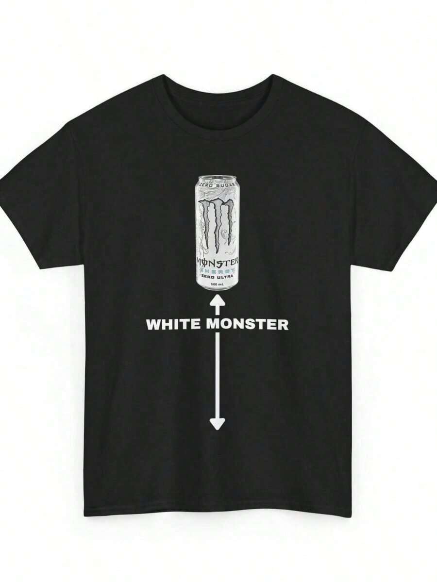 White Monster Funny Joke Man Friends T-Shirt - Black - View 1