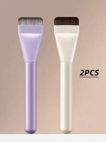 2支装超薄粉底刷，轻盈面部轮廓刷，扁平刷面，适用于混合粉底霜等彩妆产品，银色粉底刷，化妆刷，粉底工具，扁平粉底液刷，轻盈超薄粉底刷，面部轮廓刷，扁平轮廓刷，混合膏状彩妆刷 - 彩色 - 查看 11