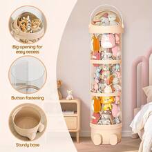 LOVEWE Multi-Functional Transparent Doll And Plush Toy Storage Rack - Waterproof Round Toy, Doll, And Puppet Organizer - Perfect Home Organization Solution And Gift Idea For Christmas And New Year - 粉色 - 查看 7