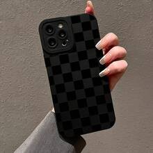 Checkered Pattern Phone Case, Shockproof Protective Cover, Phone Accessory Compatible With IPhone 11 12 13 14 15 Pro Max - Black - View 8