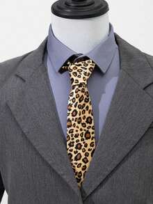 1pc Men's Fashion Leopard & Stripe Floral Jacquard Tie, Formal Wear Men Necktie - Camel - View 3