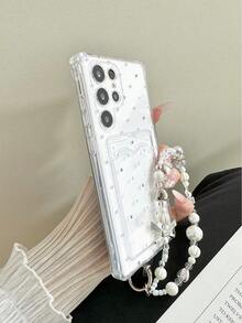 Starry Painted Transparent Card Holder Soft Silicone Full Body Protective Phone Case With Beaded Bracelet Accessory, Compatible With IPhone 17pro/17Air /17/17promax16/11/16pro/16plus/16promax/16e/15Promax/13/14/12/XS/XR/7G/8P, Galaxy, Redmi - Multicolor - View 7