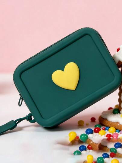 New - Heart-Shaped Silicone Bag, Travel Makeup Bag, Portable Cosmetic Bag, Waterproof Cosmetic Storage Bag, Toiletry Bag, Makeup Brush Holder, Makeup Storage Box, Jewelry Box, Storage Bag, Lipstick Bag, Phone Bag, Digital Electronics Organizer Bag, Beach Essential Travel Bag, Gift For Women, Valentine's Day Gift