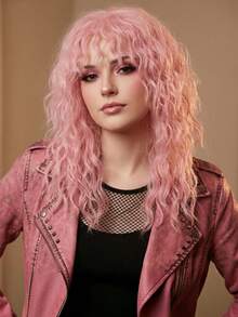 Red Wool Roll Wig With A Center Part And Bangs, Made Of Synthetic Fibers, Suitable For Everyday Wear, Cosplay, Parties, And Other Occasions. - Red - View 4