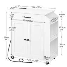 Kitchen Island With Power Outlet, Kitchen Storage Island With Spice Rack And Drawer, Rolling Kitchen Cart On Wheels, For Home, Kitchen And Dining Room, White - US B Type Plug(110-127V) - View 8