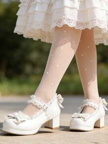 Women Kawaii Block Heel Mary Janes Pumps With Bow Platform Pumps Chunky Heel Cute Lace Sweet Lolita Style Shoes For Girls Students Cosplay Party Dress Wedding Shoes - 白色 - 查看 2