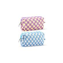 ZLFSRQ 2Pcs Checkered Pencil Case Cute Pencil Pouch For Teens Checkered Makeup Bag Medium Travel Cosmetic Bag Preppy Makeup Pouch For Purse Aesthetic Zipper Toiletry Bags Organizer(Blue/Purple) - BNCheckered2PcsM藍色/紫色 - 查看 1