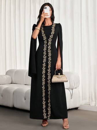 Women's Elegant Middle Eastern-Style Abaya Robes – Long-Sleeve, Patchwork/Solid-Color Options, Lace Trim, Suitable For Spring & Autumn, Graduation Ceremonies, Parties & Festival Celebrations
