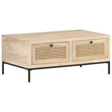 vidaXL Mesa baixa 90x50x37 cm Bois de manguier e canne naturelle - Castanho - Ver 11