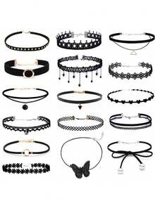 Set de 16 collares gargantilla vintage minimalistas de estilo gótico - 16 piezas - Ver 6
