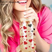 UV DTF Cup Wrap Sticker - 4 Sheets Love, Valentine'S Day Love Flower Pattern Designs UV DTF Cup Stickers 16oz Glass Water Bottle, Mugs, Decorative DIY Craft Supplie PVC Self-Adhesive Heart Valentine's Day Dtf Transfers Stickers For DIY Mug Crafts Valentine'S Day Gifts