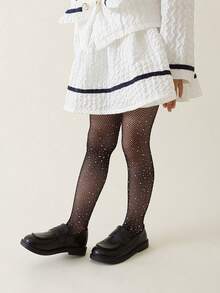 1/3双儿童奢华水钻时尚薄款透气连裤袜，适合日常穿着和送礼，春夏款 - 黑與白 - 查看 4