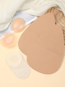 14/16 Pieces, 1 Set, Invisible Lifting Nipple Covers, Strapless, Beige, Anti-Peep Lifting Breast Sticker Set, Suitable For B-E Cup, Large Bust Lifting Nipple Covers, Non-Woven Breast Stickers, Silicone Breast Pads