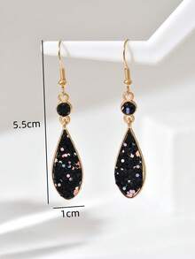1 Đôi bông tai dáng giọt nước màu đen thời trang và đa năng, phù hợp với trang phục hàng ngày và phụ kiện dự tiệc của nữ giới (Sự khác biệt nhỏ về màu sắc là điều bình thường) - màu đen - Xem 4