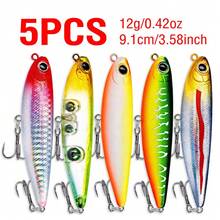 5Pcs Top Water Pencil Fishing Lure 5/6.6/9.1cm Floating Swimbait Wobblers Artificial Hard Bait With 2 Treble Hook For Bass. ﻿