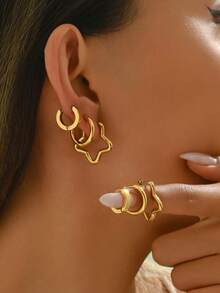 3对18K镀金不锈钢简约优雅设计耳环，百搭女士耳环 - 彩色 - 查看 6