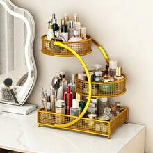 1 Piece 3 Tier Round Metal Storage Rack - No Assembly Required, Polished Surface, Multi-Tier Metal Cosmetic Organizer Modern Storage Rack For Skincare Products Lipstick Bathroom Countertops No Tools Required, Fruit And Vegetable Basket, Kitchen Storage Solutions | Fashion Organizer | Mesh Design, Kitchen Organizer And Storage Home Daily Perfect Gift - Vàng - Xem 1