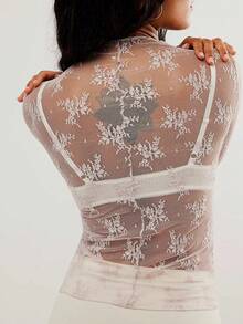 Wild Summer Black Mesh Sheer Lace Country Western Music Festival Women's Tops Western Women's Concert Women's Hippie Western Women's Rave - 白色 - 查看 3