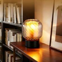 Bedside Table Lamp, Glass Lampshade, Suitable For Bedroom Nightstand, Luxury Elegant Gray Ribbed Glass Bedside Lamp, Murano Style Home Decor, Suitable For Living Room And Bedroom (EU Plug/Bulb Not Included) - EU C Type Plug(220-240V) - View 9