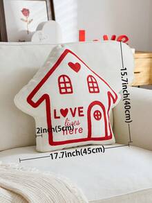 1pc Valentine's Day Red Irregular House Embroidered Cushion Cover, Heart Shaped Pillow Cover, Suitable For Indoor Decoration, Spring/Summer Decorative Pillow Cover, Pillow Insert Not Included - Red - View 4