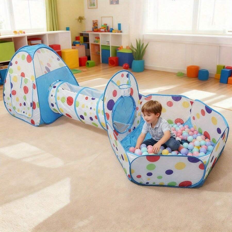 Spacious 3-In-1 Foldable Playhouse Tent - Portable, Easy To Assemble - Perfect Gift For Kids.Ocean Ball Pool Fence (Without Ball) Suitable For Both Indoor And Outdoor Use - Blue - View 1