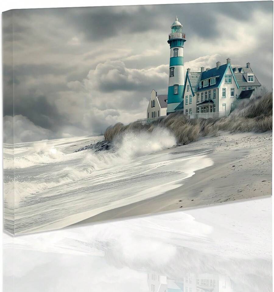 SWQYLB Imágenes de Faro Arte de Pared Paisaje Marino de Playa Impresiones en Lienzo Pintura de Paisaje Oceánico Obra de Arte Costera para Baño Dormitorio Hogar x .) - transparente - Ver 1