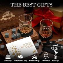 Whiskey Stones Gift Set - Whiskey Glass Set Of 2 - Granite Chilling Whiskey Rocks - Scotch Bourbon Box Set -Father's Day Birthday Gifts For Men Drinking Gift For Dad Him Husband Party Holiday Present LQ02W - 菠蘿形玻璃杯+花崗岩 - 查看 5