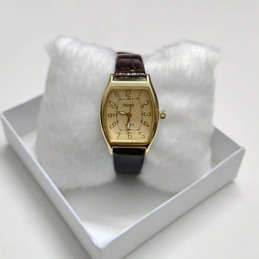 Women's Black Leather Watch, Classic Small Barrel Style, New Release. - màu nâu - Xem 1