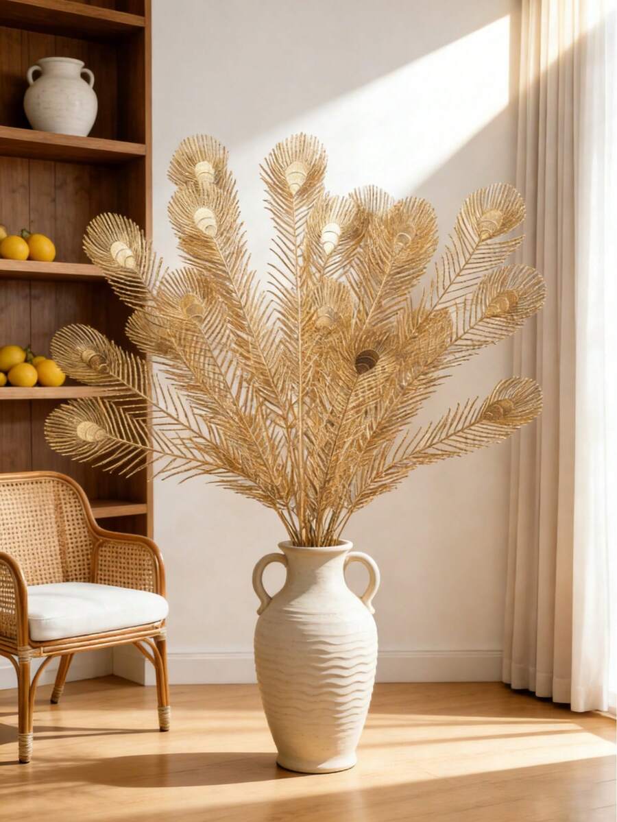 MEHELANY 1 pieza Planta artificial dorada, hojas falsas doradas, adecuada como regalo para mujeres, decoración de boda y cumpleaños, corona de fiesta DIY, decoración de estilo rústico para jarrones del hogar, centro de mesa, flor artificial, regalo de flor de plástico, regalo de graduación - Dorado - Ver 1