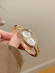 1pc Oval-Shaped Women's Quartz Watch, Elegant & Fashionable, Suitable For Daily Wear, Also Can Be A Birthday/Graduation Gift, Accessory For Casual Gatherings And Parties - Gold - View 9