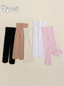 5pcs Girls Minimalist Versatile Soft High Elasticity Tights, Candy Colors & Neutral Shades Stirrup Leggings Suitable For Dance Performances