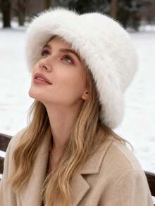 1pc Retro Faux Fur Bucket Hat, Thick Warm Versatile Women Winter Hat - Multicolor - View 9