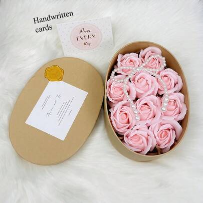 1 Set Valentine's Day Preserved Flower Gift Box, Includes Heart-Shaped Rose And Faux Pearl Bow - Pink And Red Layered Soap Rose Box, Suitable As Bridesmaid Bouquet, Birthday And Mother's Day Party Gift, Perfect Romantic Valentine's Day Gift For Her, Suitable For Mothers, Wives, Girlfriends, Grandmothers, Also For Birthday And Special Occasion Decor, Birthday Party, Valentine's Day Gift For Girlfriend, Multiple Colors Available