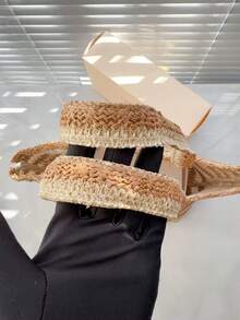 Prada Túi tote dệt sọc nâu và be, túi đựng mỹ phẩm, túi xách tay dung tích lớn, túi đeo vai dệt, túi đựng đồ ăn trưa thông thường, thích hợp cho đi biển, quà tặng sinh nhật. - màu nâu - Xem 7