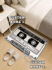 1pc Customized Text Tape Pattern Carpet - Personalized Name, 90s Mixtape Design Retro Bedroom/Studio Rug, Non-Slip Felt Surface, Music Lover Creative Gift, Birthday, Christmas, Thanksgiving, Halloween Memorabilia - Multicolor - View 2