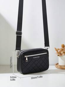 1pc Fashion Casual Zipper Shoulder Bag With Letter Print, Quilted PU Leather Large Capacity Crossbody Bag, Suitable For Daily Shopping And Travel - Black - View 2
