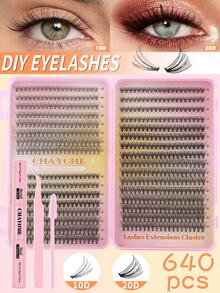 640/560PCS Cluster False Eyelashes, Single Eyelash Extension, D-Curl, 10-16mm DIY Eyelash Cluster, 10D+20D/30D+40D+50D/60D+80D+100D Waterproof False Eyelash Set, Super Thick, Makes Eyes Bigger, Easily Creates Natural Eye Makeup, Reusable, Suitable For Beginners, Weddings, Dates, Parties, Holidays, Perfect As A Gift Eyelash Set, Includes Eyelash Glue And Eyelashes, Easy-To-Use Eyelashes, Eyelash Cluster, Single Eyelash, False Eyelashes - Multicolor - View 4
