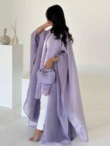 New Middle Eastern Dubai Turkey Lily Sequin Robe With Headscarf - Lilac Purple - View 5