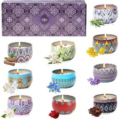 Juego de 10 Velas Aromaticas Decorativas Cera de Soja 100% Pura Velas Perfumadas de Flores Secas Regalo para día de la Madre Navidad Cumpleaños San Valentín Bueno para Meditación Budismo Yoga