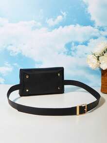 Mini Buckle Leather Belt Waist Bag, Suitable For Pants