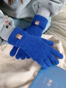 1 Pair Cute Candy Color Knit Gloves, Touch Screen Fingerless, Warm Winter Cycling Couple Knitted Gloves For Women, Thickened And Thermal Lined, New - Multicolor - View 15