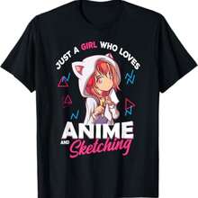 Just A Girl Who Loves Anime And Sketching Otaku Anime Merch T-Shirt - 黑色 - 查看 1