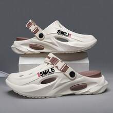 男士时尚新款字母设计前卫度假运动EVA（乙烯-醋酸乙烯酯共聚物）搭扣情侣透气凉鞋，户外室内沙滩度假春夏高级柔软防滑防臭花园鞋
